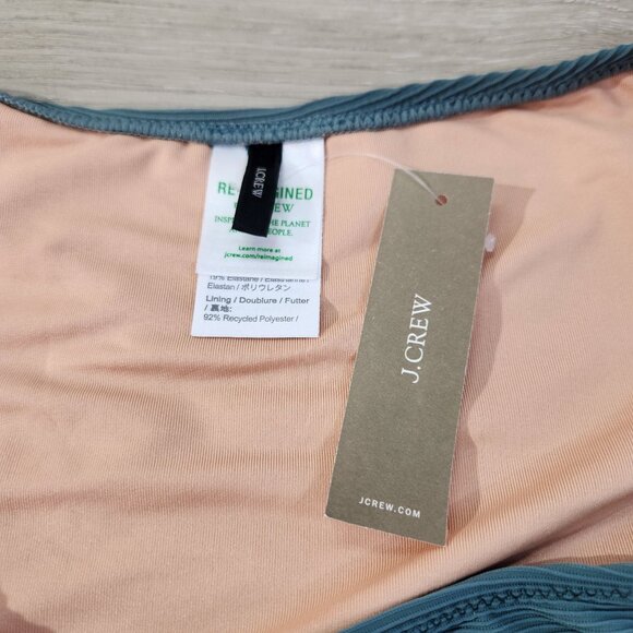 J. Crew Green Ribbed Curved Waist Cheeky String Bikini Bottom New W Tags Women L - Picture 8 of 16